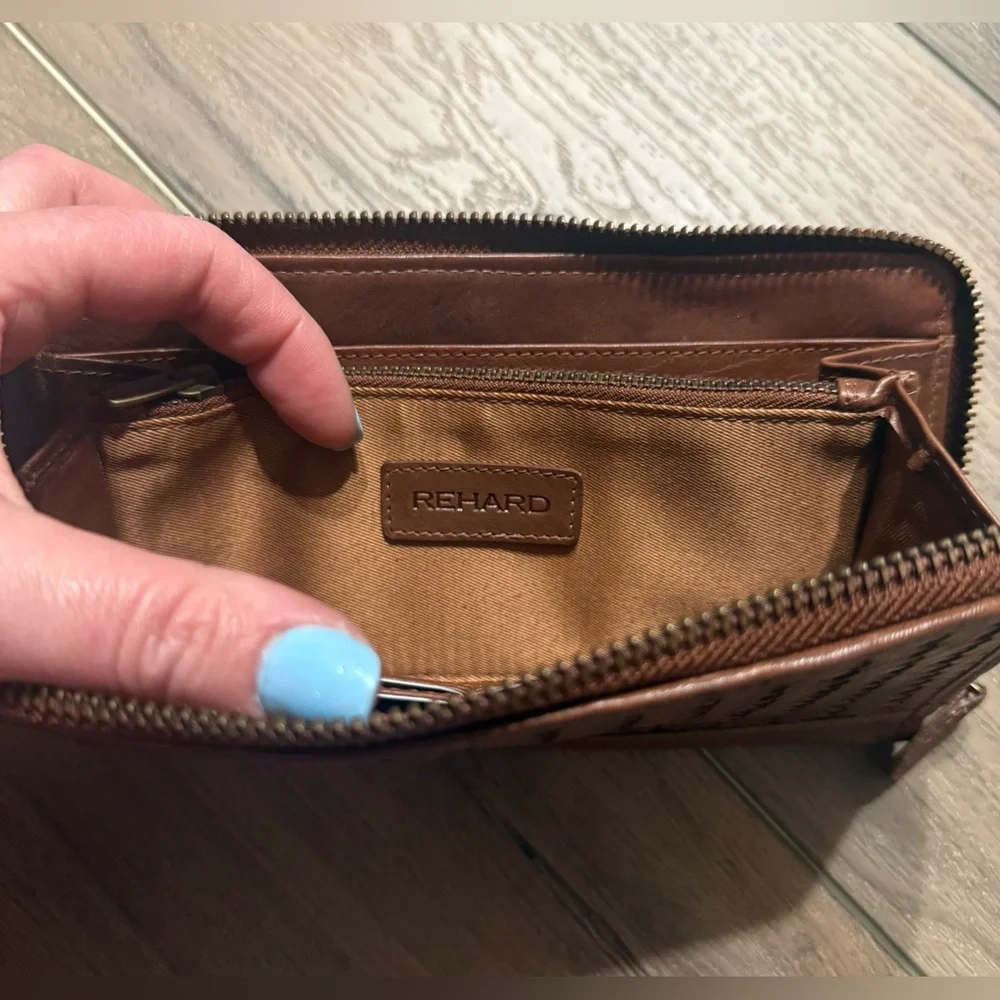 Brown Woven Zip-Around Leather Wallet - Picture 5 of 8